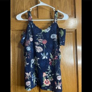 Navy Blue Scalloped Shoulder Top